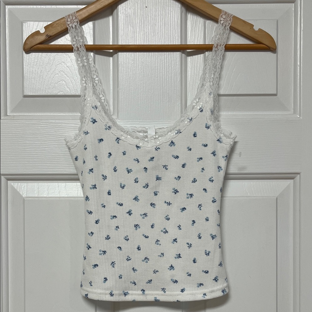 NWT! Pink Rose Floral Lace Delicate Ribbed Tank Top Camisole Sz XS